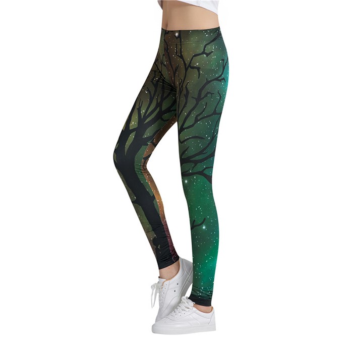 Women's Yoga Leggings One Leg blue One leg brown with tree print Yoga pants for women